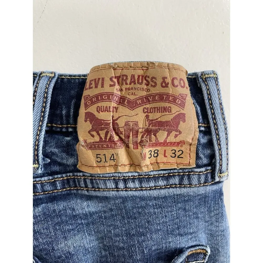 Men's Levi's 514 Blue Denim Jeans Slim Straight Leg Mid Rise 38x32